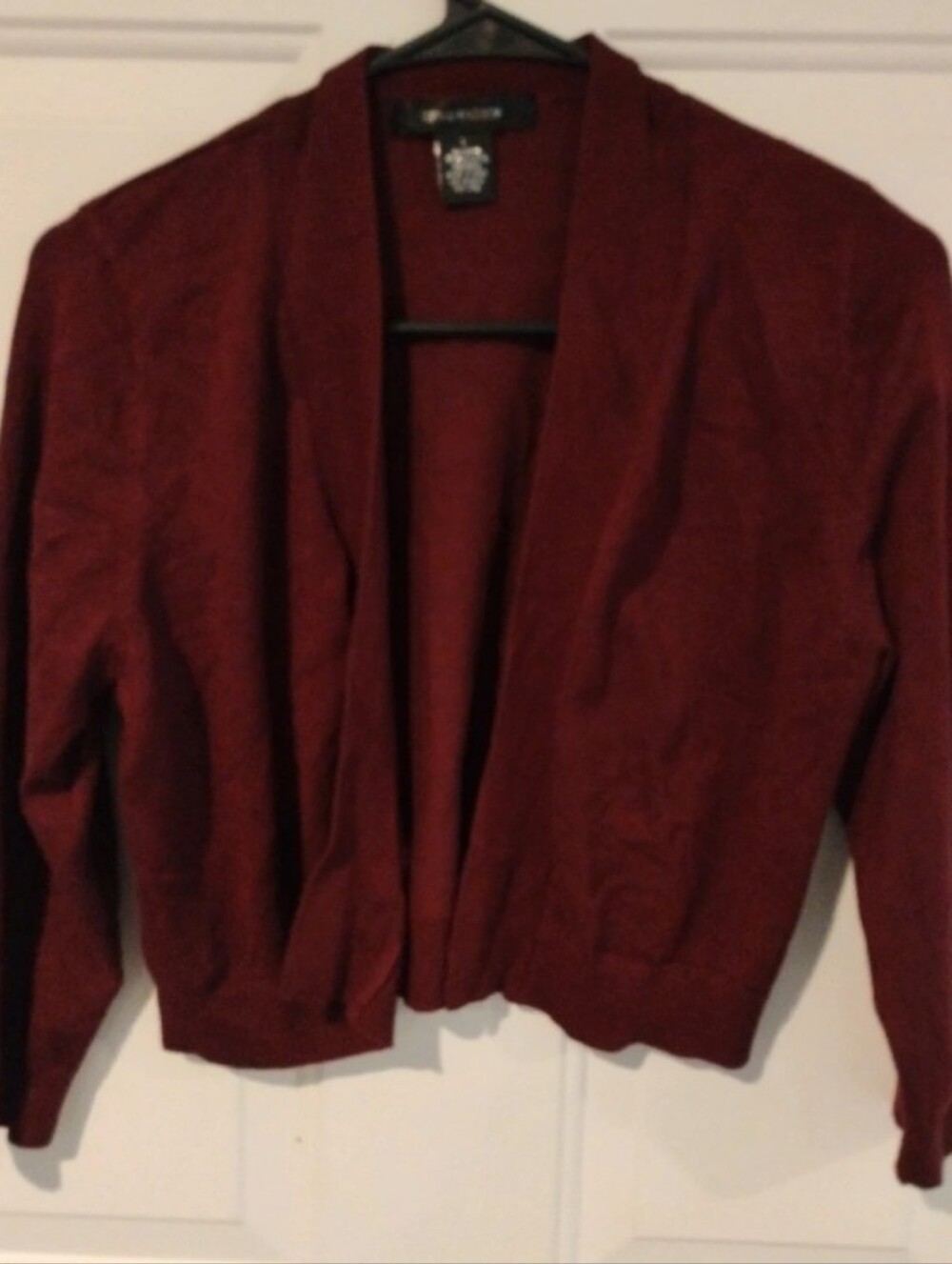 89th & Madison Burgundy Open Front Shrug Cropped Cardigan Sweater - Size L